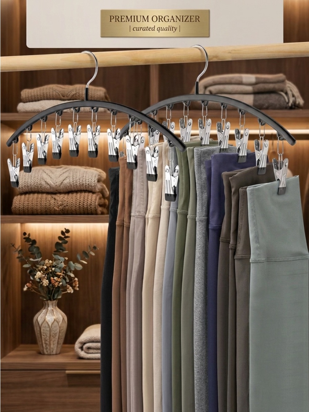 Metal Hangers Legging Organizer for Closet 2 Pack w/10 Clips Holds 20 Leggings